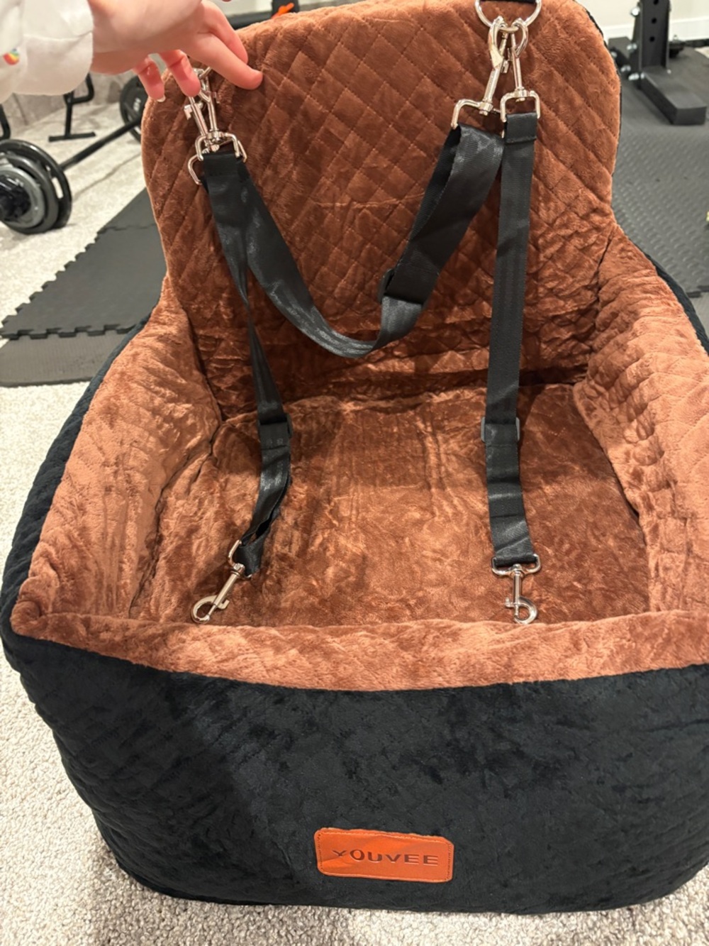 Black and brown plush dog booster travel car seat w/ extra high 6 “ cushion NEW - Picture 6 of 7